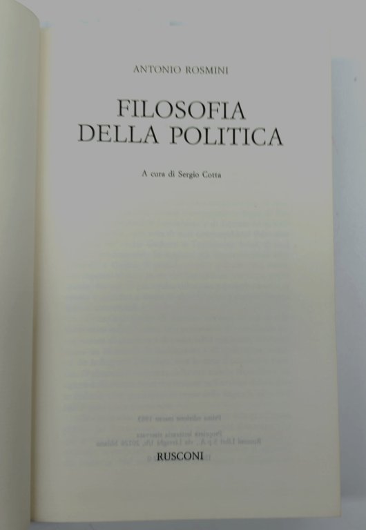 Rosmini Filosofia della politica Rusconi 1° edizione 1985 | Immagine Gallery 4