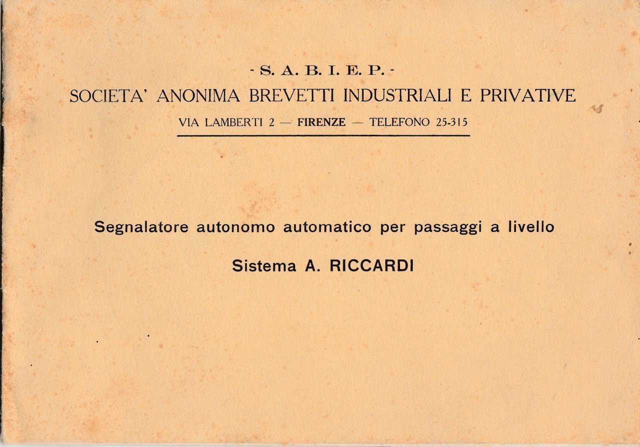 S.A.B.I.E.P. Depliant Segnalatore Automatico Passaggi A Livello 1931