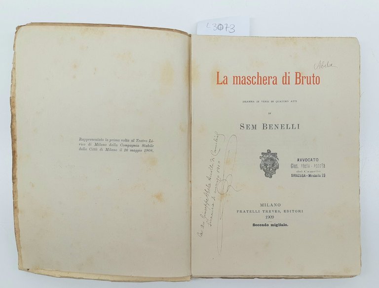 S. Benelli La Maschera Di Bruto 2∞ migliaio 1909 Treves … | Immagine Gallery 6