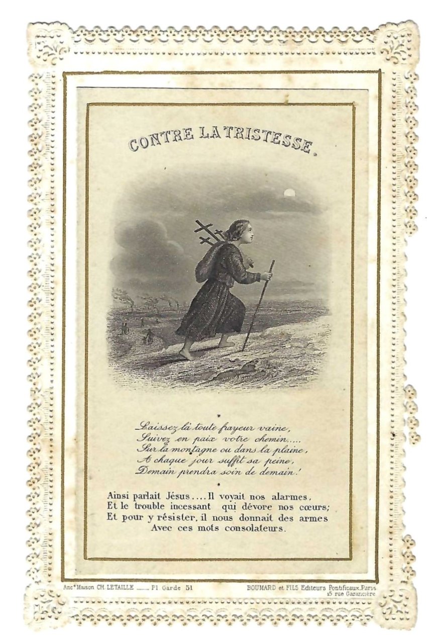 Santino canivet Holy card Contre la tristesse Letaille XIX sec.