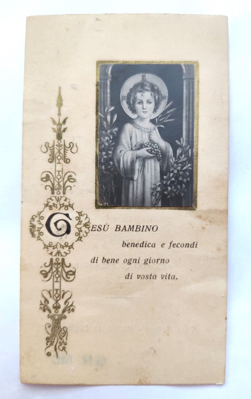 Santino Gesù bambino ricordo voto monacale 1926 holy card