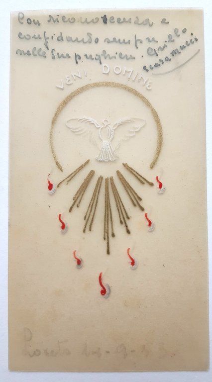 Santino holy card manufatto La discesa dello Sprito santo 1953