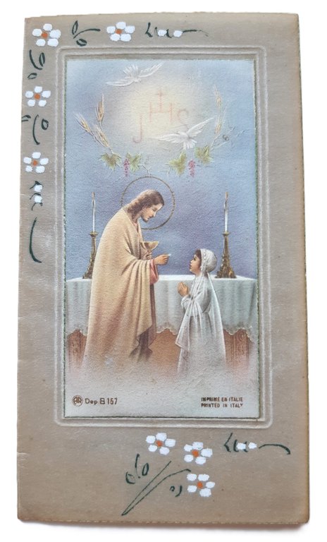 Santino holy card manufatto ricordo prima comunione 1948