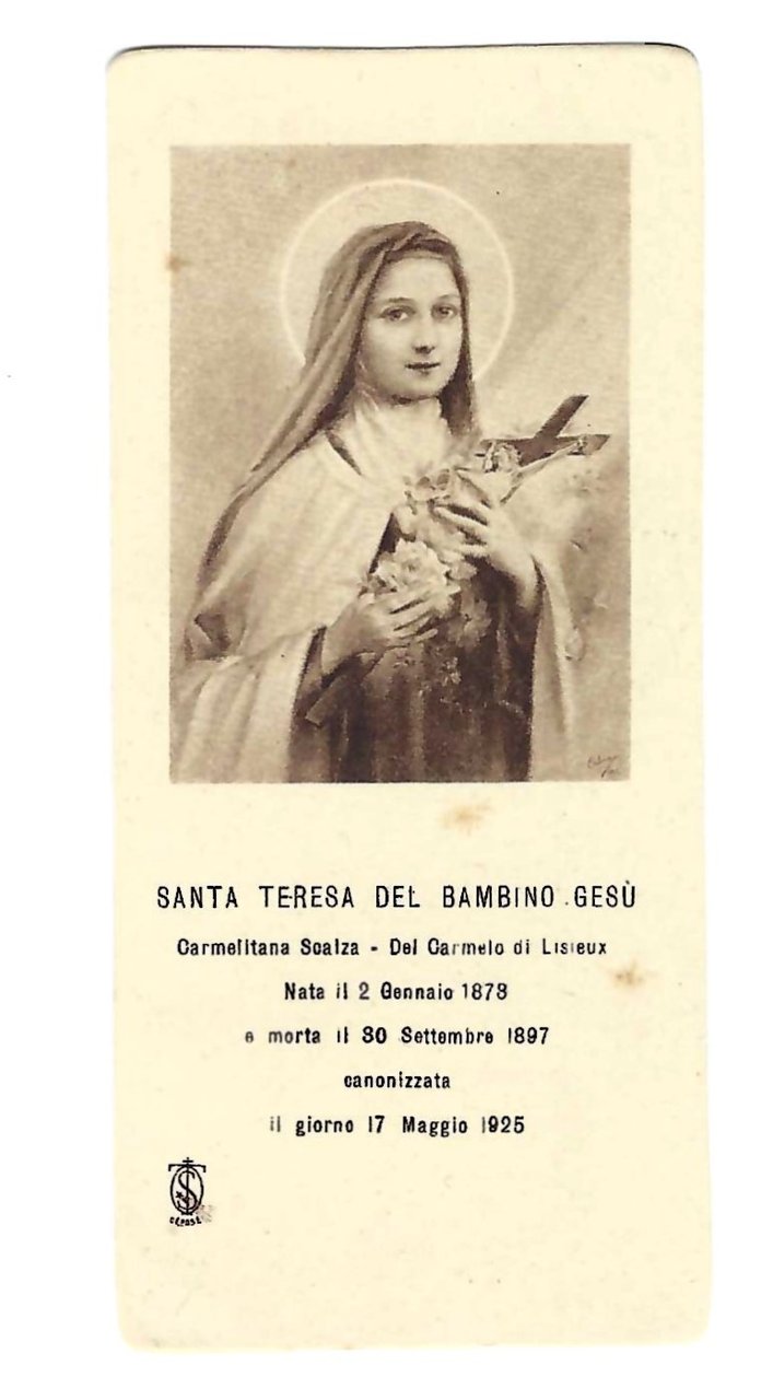 Santino holy card Santa Teresa del Bambino Gesù S. Lega …