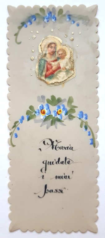 Santino manufatto holy card Vergine Maria e Gesù bambino celluloide