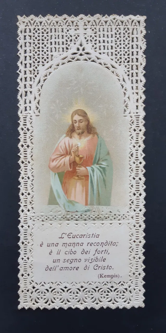 Santino merlettato Gesù eucarestia 1920 c.a canivet holy card | Immagine principale