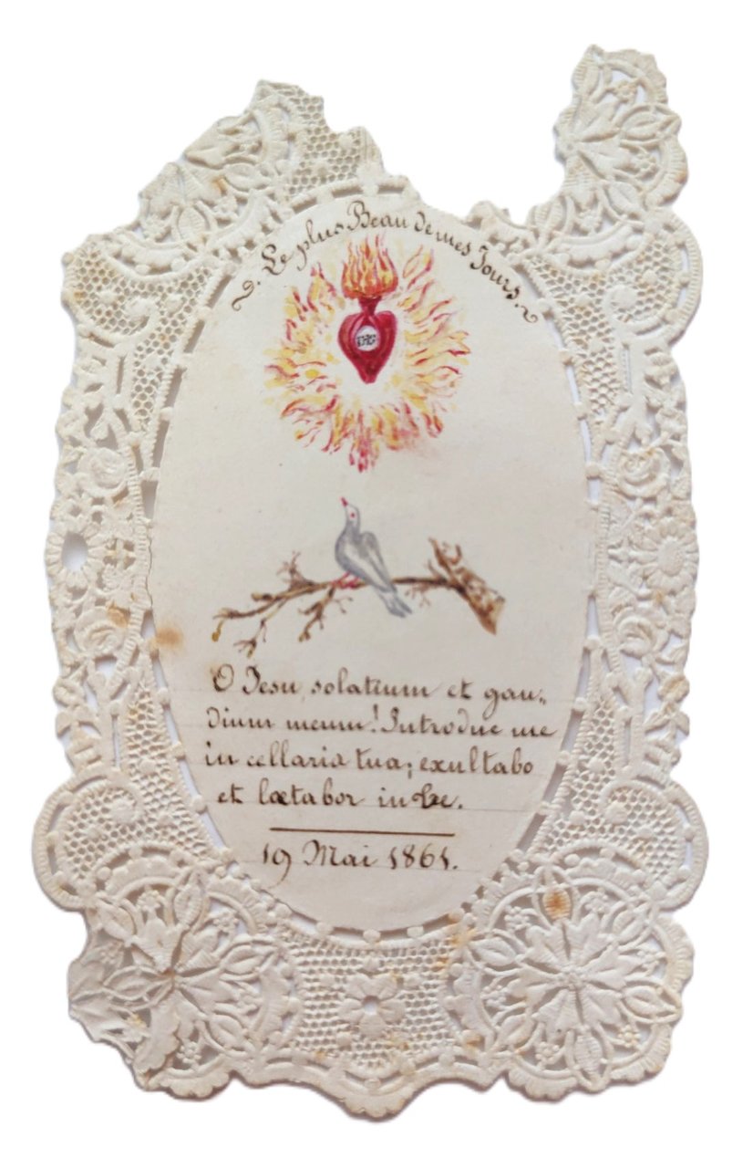 Santino merlettato manufatto canivet Sacro cuore di Gesù 1864