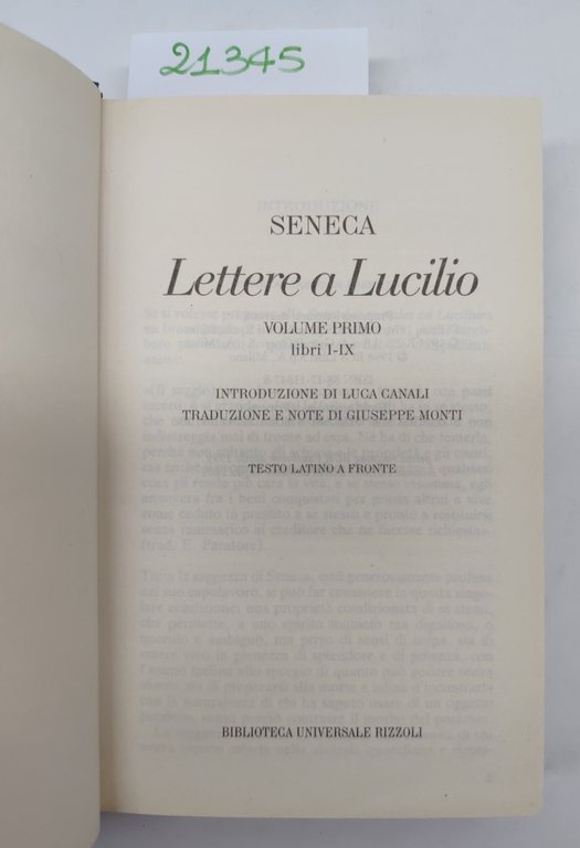 Seneca Lettere a Lucilio 2 volumi Pantheon 2° edizione 2001