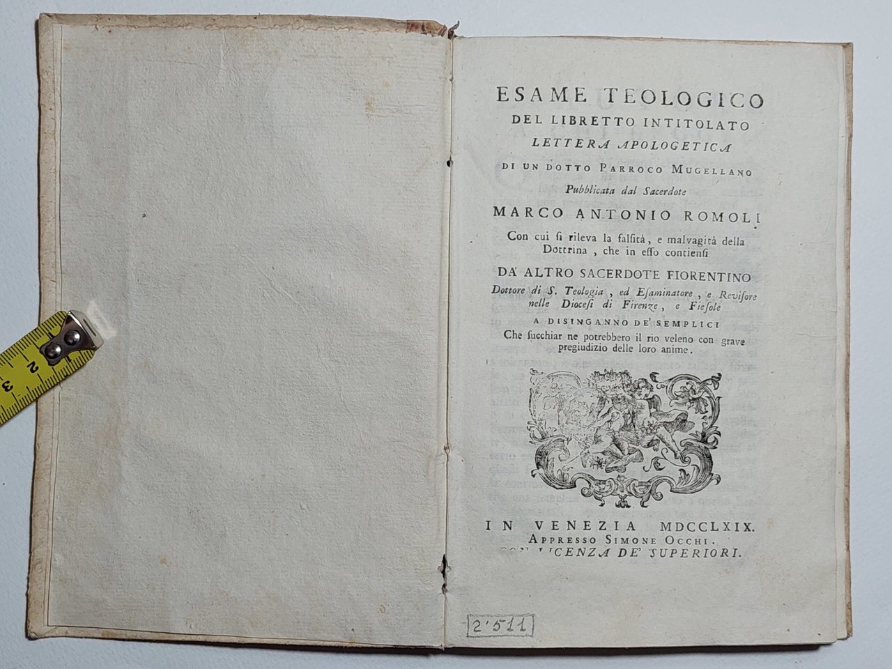 Settecentina Esame teologico del libretto intitolato lettera apologetica 1769