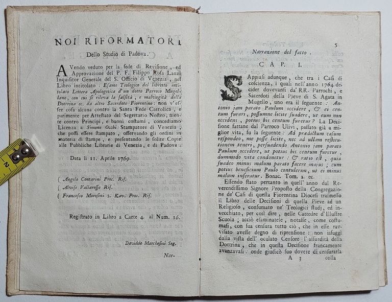 Settecentina Esame teologico del libretto intitolato lettera apologetica 1769