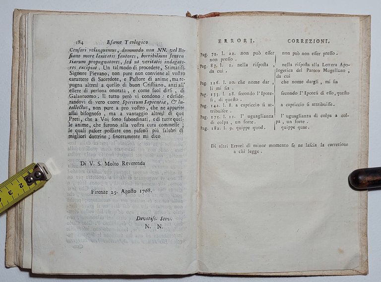 Settecentina Esame teologico del libretto intitolato lettera apologetica 1769