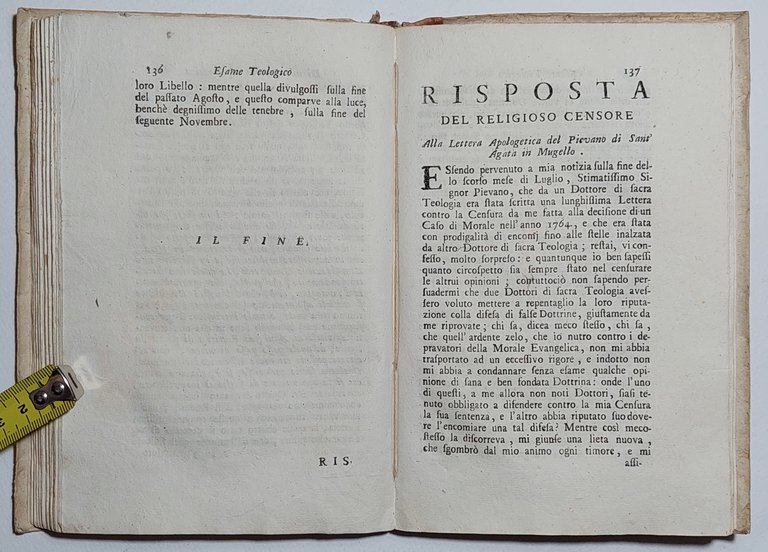 Settecentina Esame teologico del libretto intitolato lettera apologetica 1769