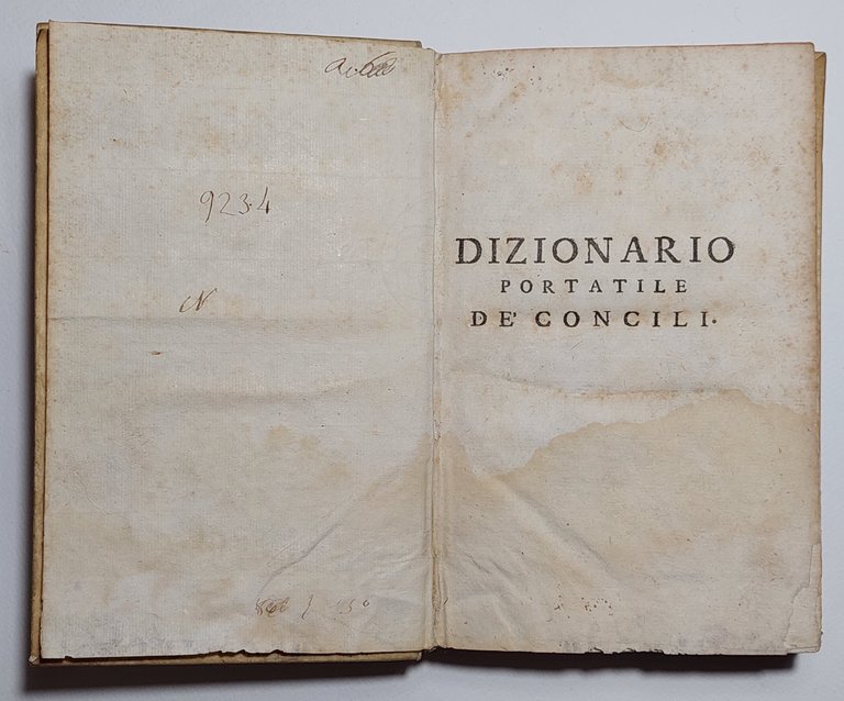 Settecentina Libro antico Dizionario portatile de' concili Venezia 1769