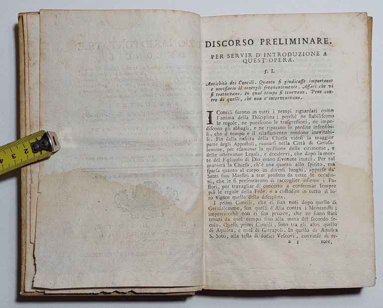 Settecentina Libro antico Dizionario portatile de' concili Venezia 1769