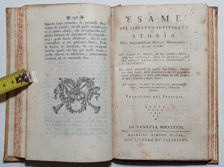 Settecentina Storia dello stabilimento dei Monaci Mendicanti 1768 + altri …