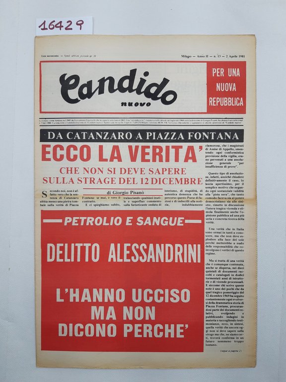 Settimanale Nuovo Candido per una nuova Repubblica numero 13 2 …