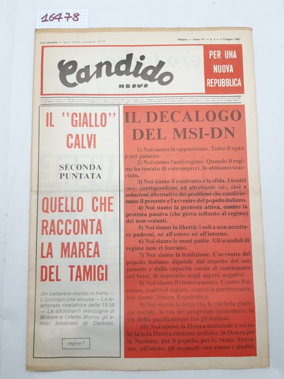 Settimanale Nuovo Candido per una nuova Repubblica numero 2 2 …