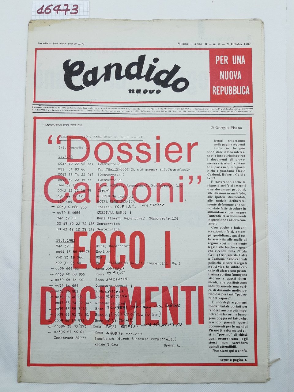 Settimanale Nuovo Candido per una nuova Repubblica numero 30 21 …