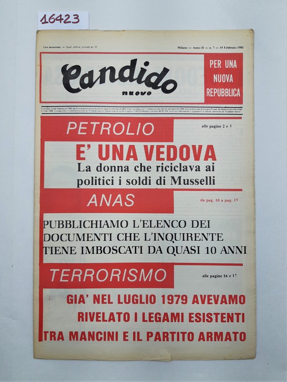 Settimanale Nuovo Candido per una nuova Repubblica numero 7-19 febbraio …