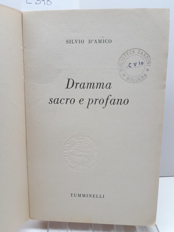 Silvio D'Amico Dramma Sacro e Profano Tumminelli 1942 | Immagine Gallery 2