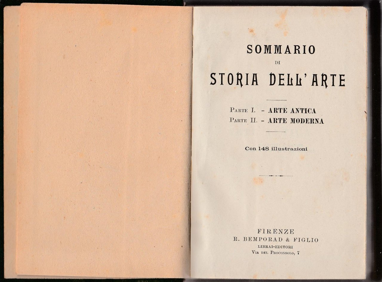 Sommario Di Storia Dell'arte Con 148 Illustrazioni Firenze Bemporad -L4282