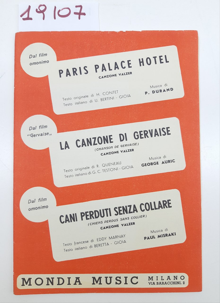 Spartito Paris Palace Hotel, La canzone di Gervaise, Cani perduti …