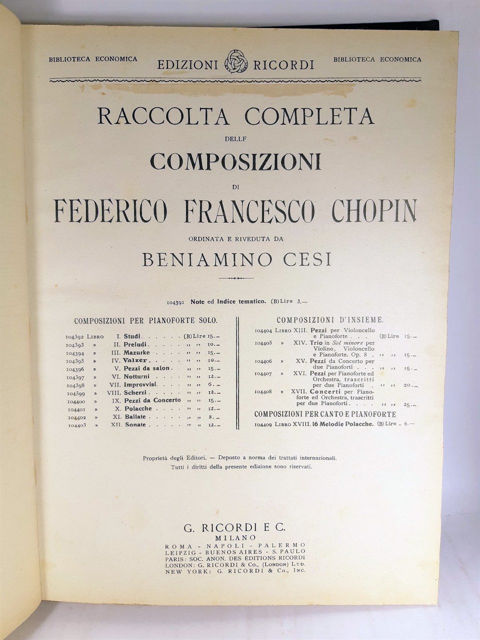 Spartito Raccolta completa delle composizioni di Federico Francesco Chopin libro …