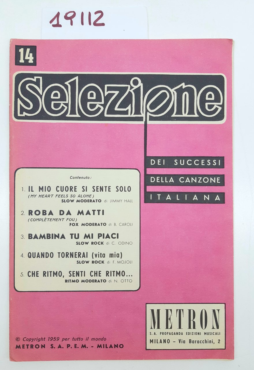 Spartito Selezione dei successi della canzone italiana Medtron 1959