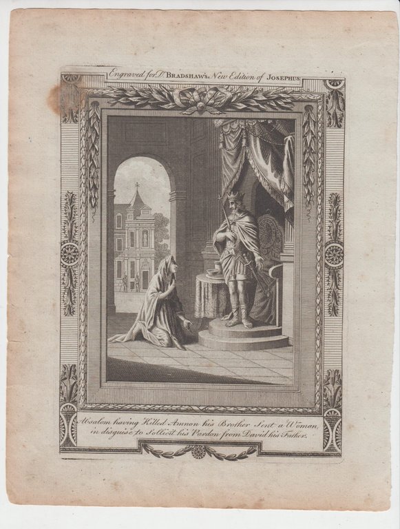 Stampa antica old print Alsalom chiede perdono a Davide 1790