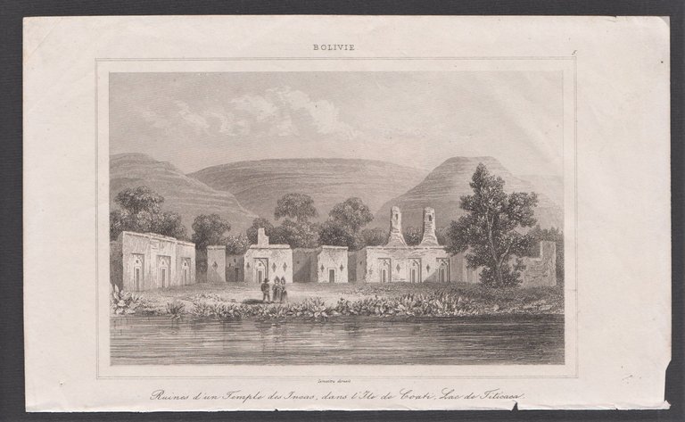 Stampa antica Old print bolivia rovine del tempio di Inca …