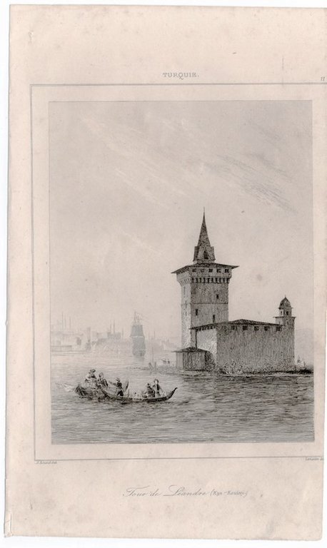 Stampa antica Old print Turchia Torre di Leandro Leandre Lemaitre …