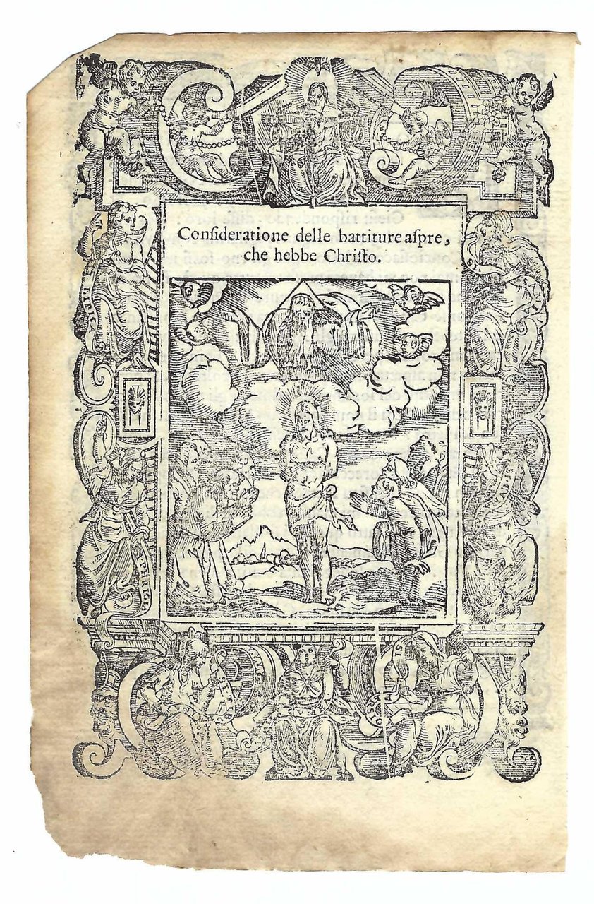 Stampa old print Gesù viene flagellato A. Da Castello 1575