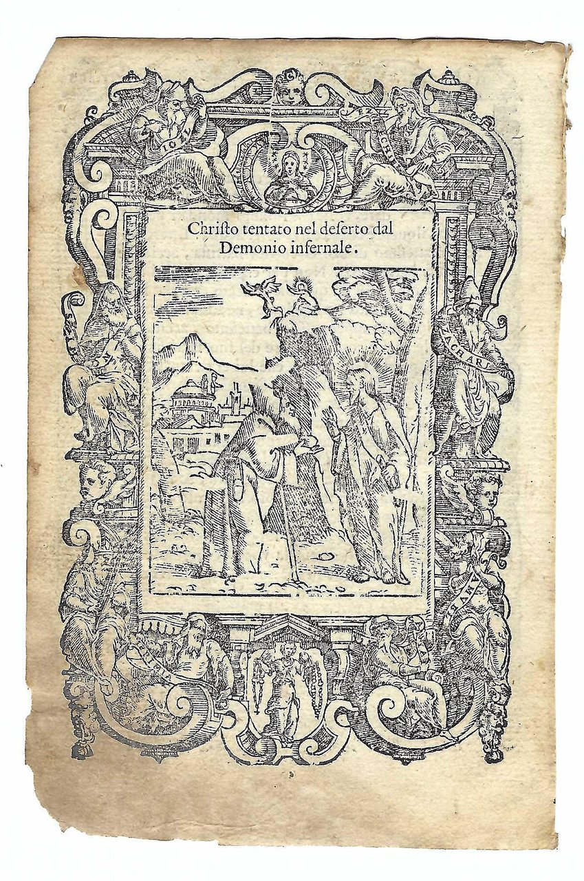 Stampa old print Gesù viene tentato dal demonio nel deserto …