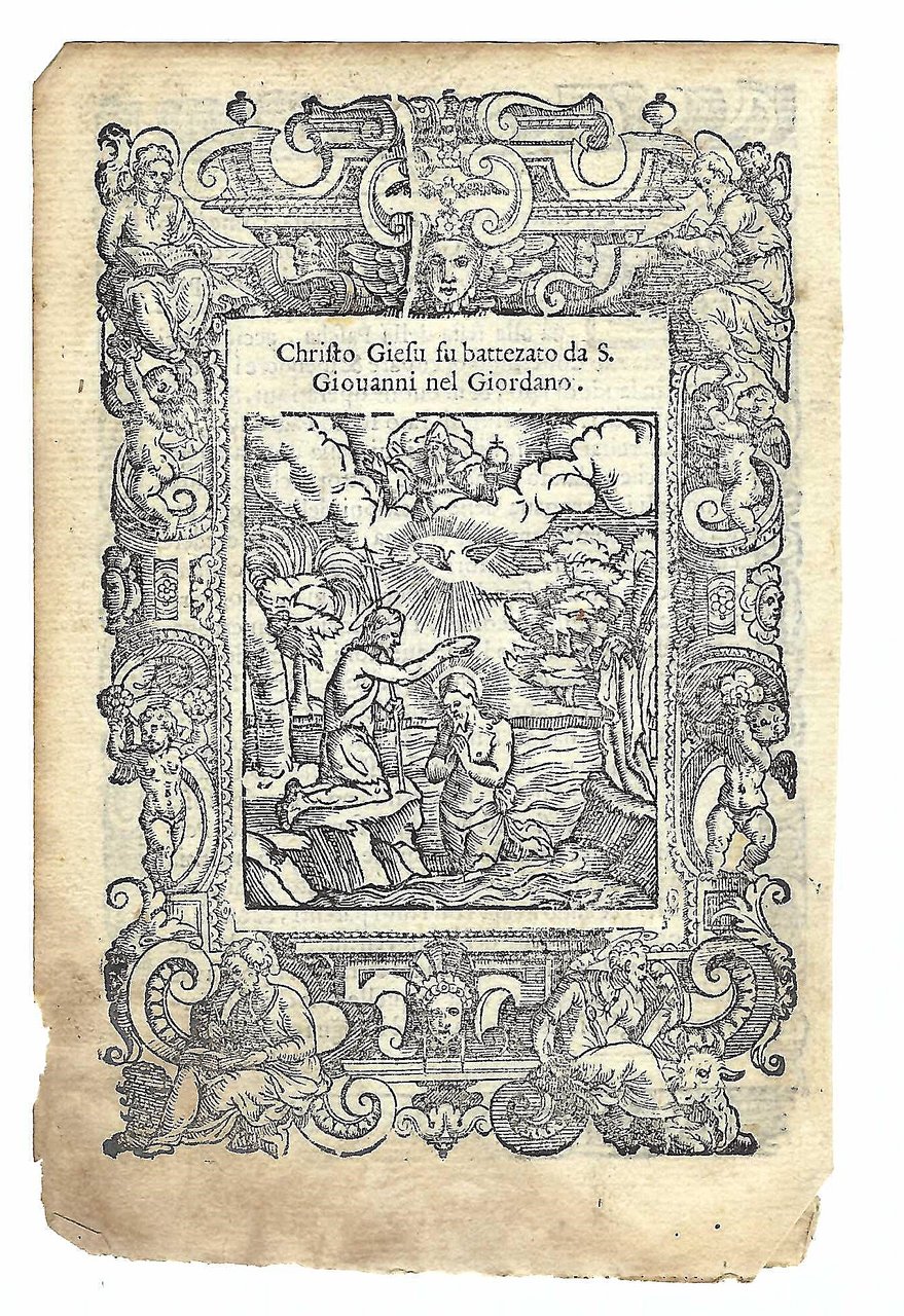 Stampa old print S. Giovanni Battista battezza Gesaù nel Giordano …