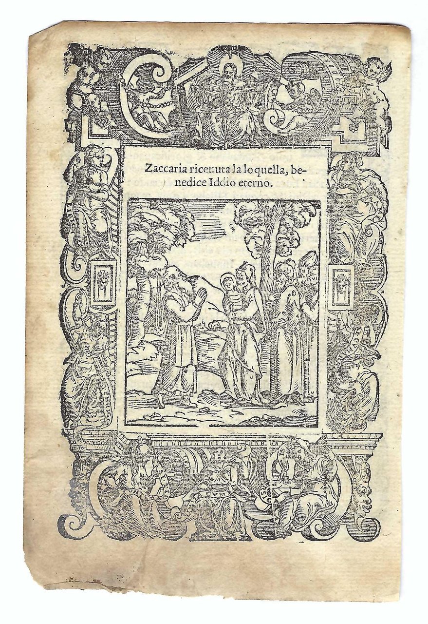 Stampa old print Zaccaria benedice Dio per San Giovanni Battista …