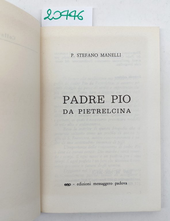 Stefano Manelli Padre Pio Edizioni Messaggero Padova 2° edizione 1979