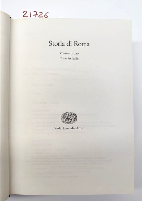 Storia di Roma 1 Roma in Italia Einaudi 1988