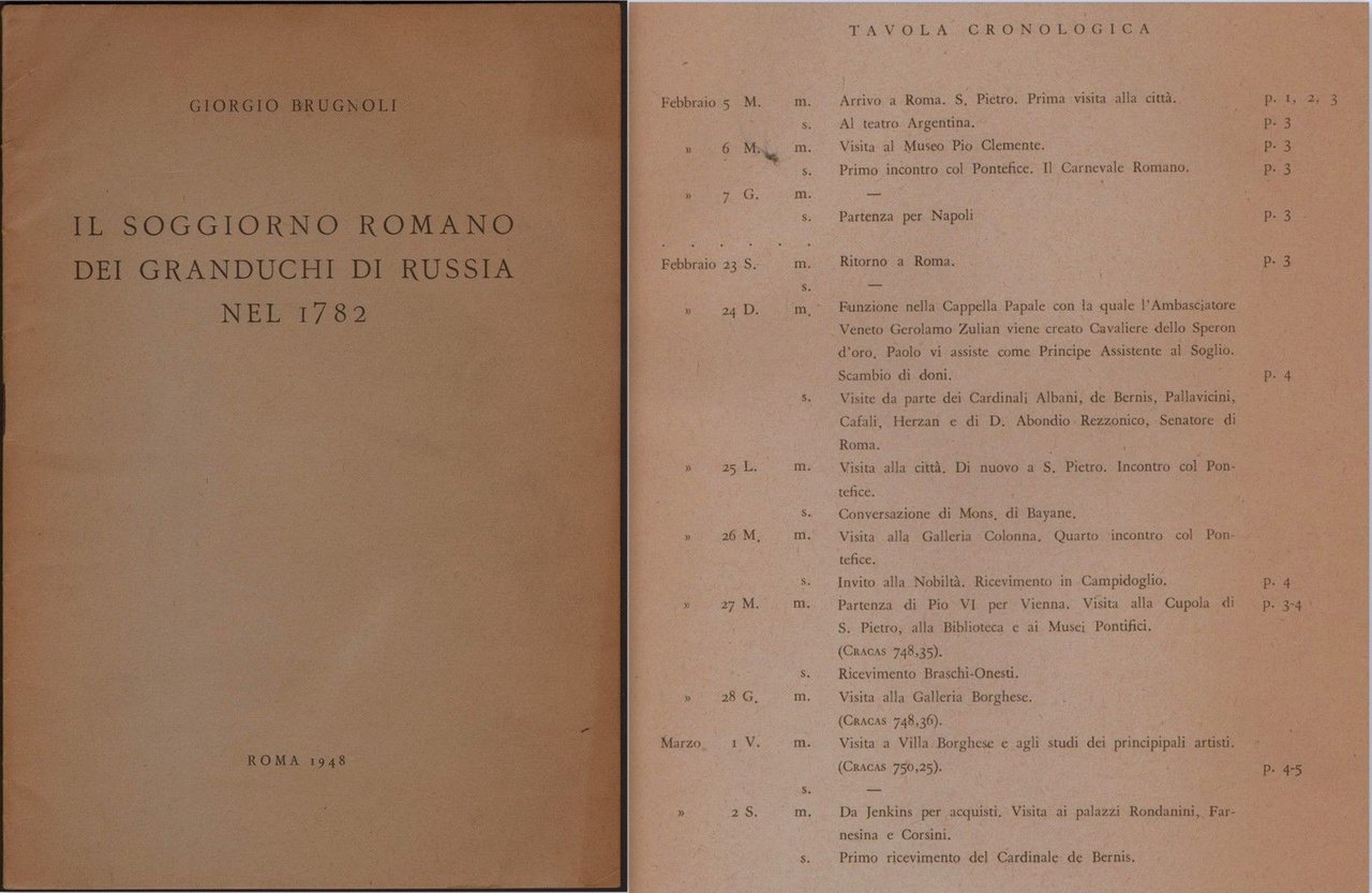 Storia-Il Soggiorno Romano Dei Granduchi Di Russia Nel 1782-G.Brugnoli-Roma 1948