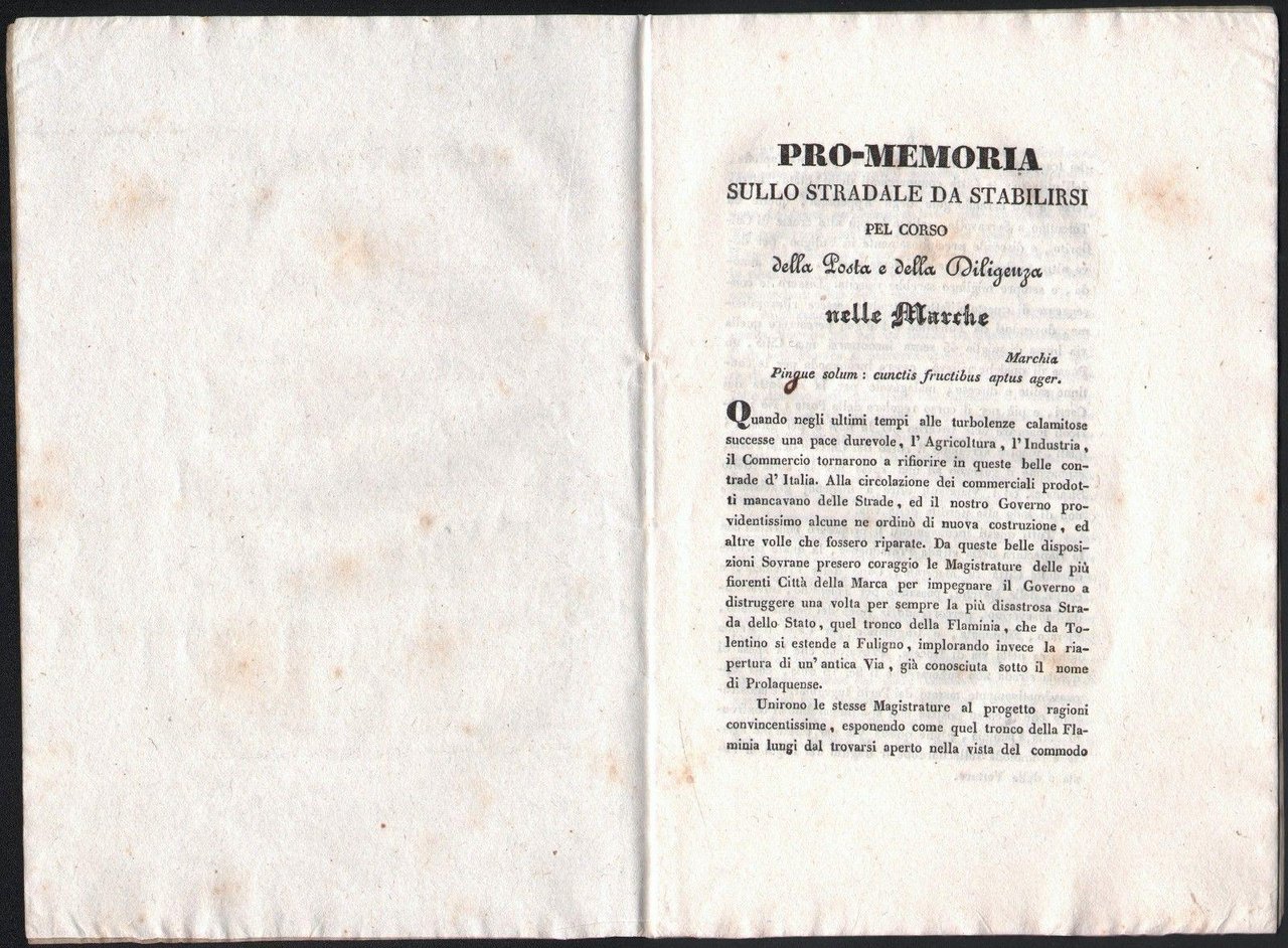 Strade-Marche-Pro-Memoria Sullo Stradale Da Stabilirsi Pel Corso Della Diligenza