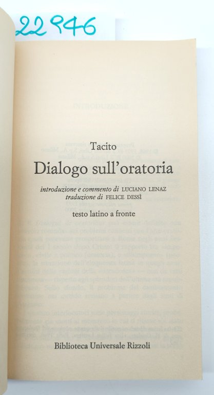 Tacito Dialogo sull'oratoria BUR Rizzoli 3° edizione 2000 | Immagine Gallery 2