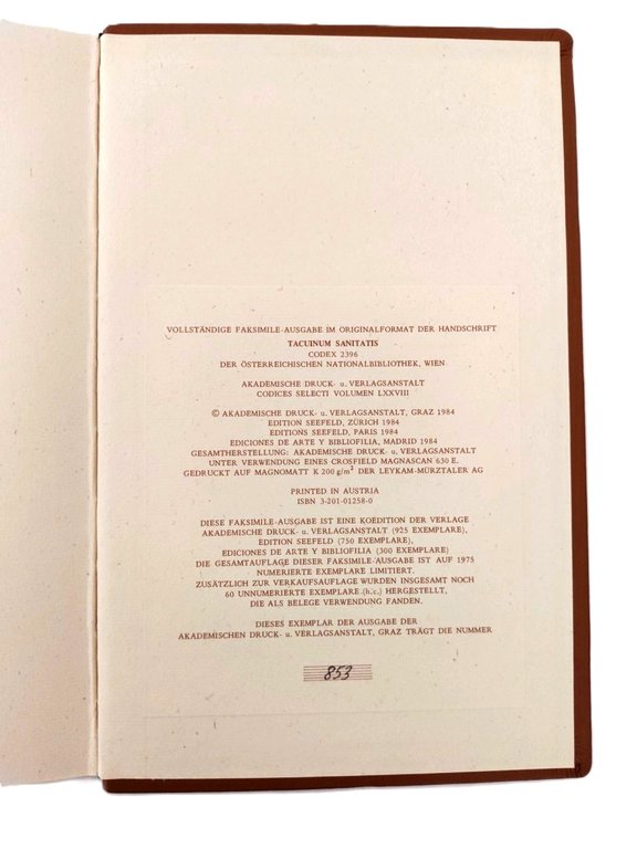 Tacuinum Sanitatis Codex Vindobonensis 2396 Facsimile Verlag 1984.