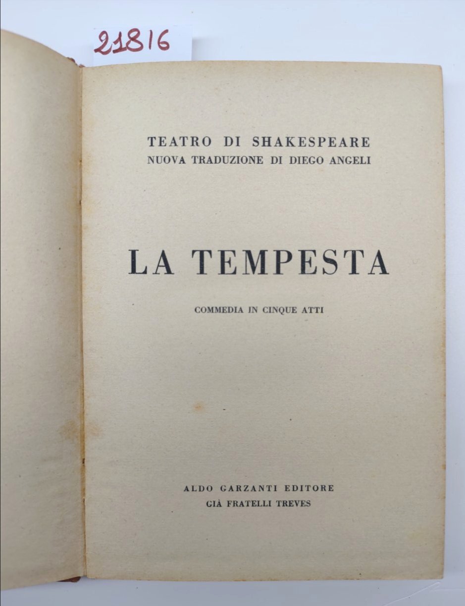 Teatro di Shakespeare La tempesta commedia in cinque atti Garzanti …