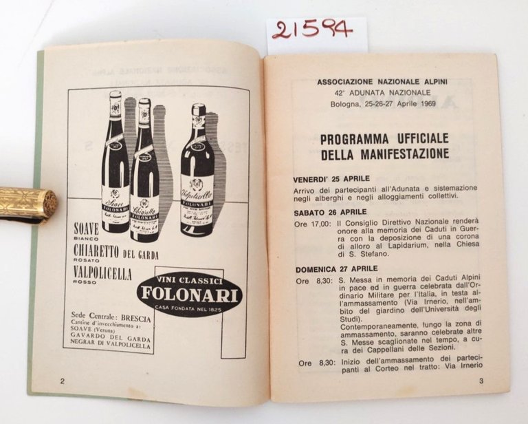 Tessera associazione nazionale alpini 42° adunata Bologna 1969