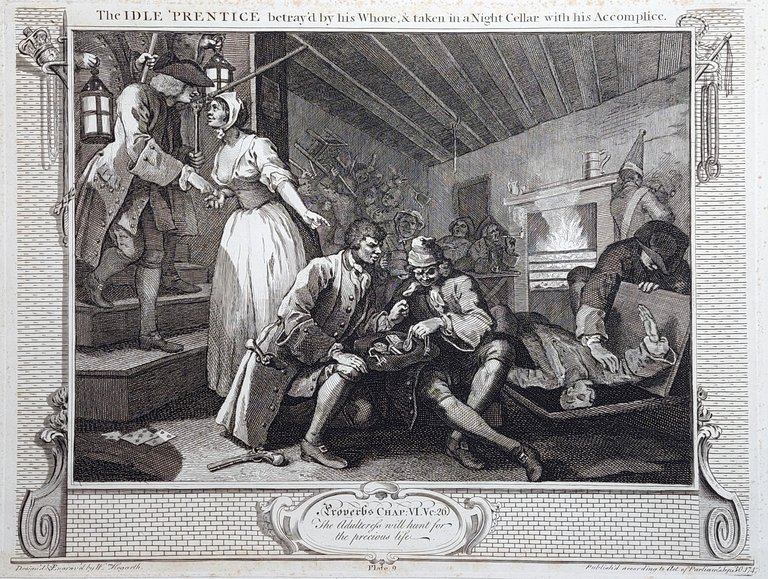 Stampa antica Antique print Original Autore William Hogarth The idle …