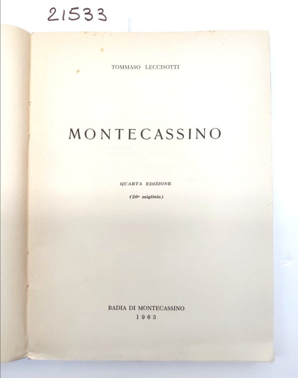 Tommaso Leccisotti Montecassino 1963 4° edizione XX° migliaio