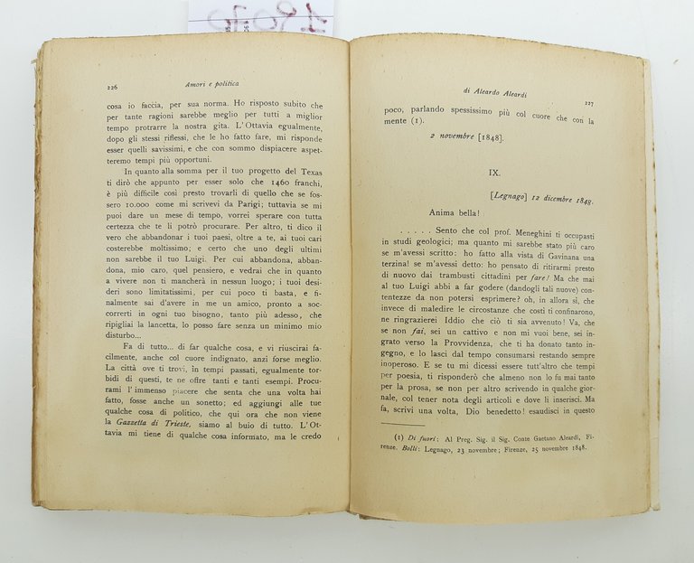 Ubaldo Mazzini Amori e politica di Aleandro Aleandri due volumi …