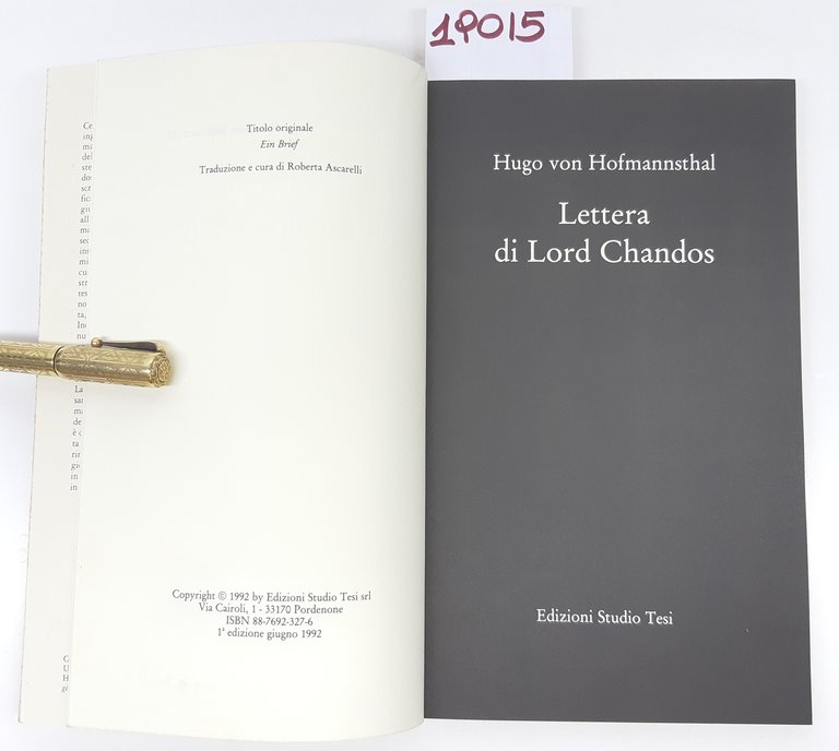 Ugo Von Hoffmannsthal Lettera di Lord Chandos Edizioni Studio Tesi …