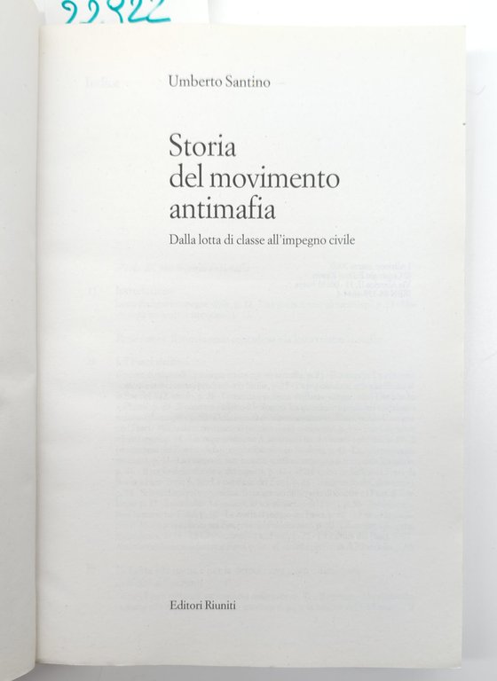 Umberto Santino Storia del movimento antimafia Editori riuniti 1° edizione … | Immagine Gallery 2