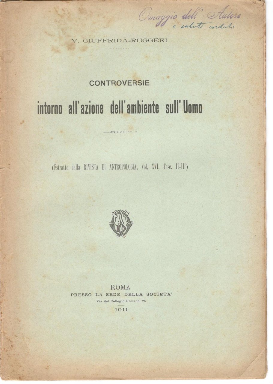 V. Giuffrida- Ruggeri Controversie intorno all'azione dell'ambiente sull'uomo 1911 estratto