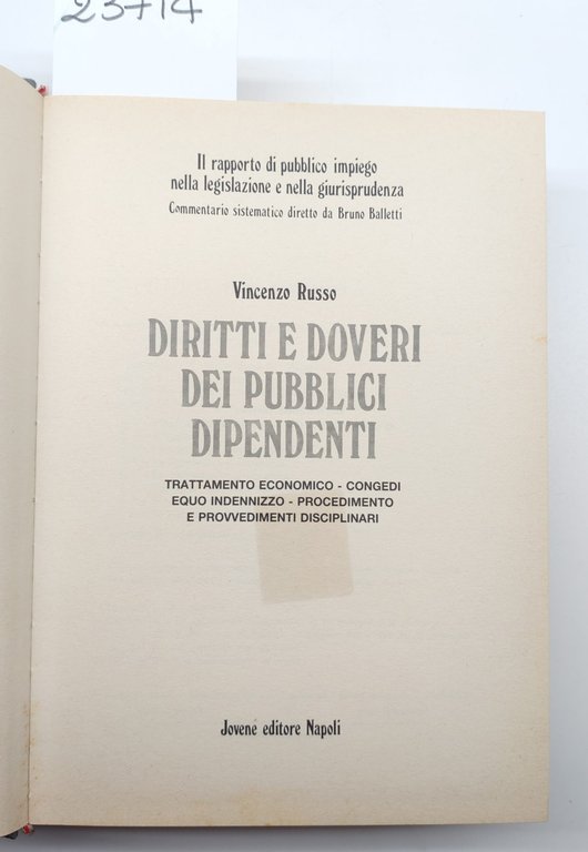 Vincenzo Russo Diritti e doveri dei pubblici dipendenti Jovene 1988 | Immagine Gallery 3